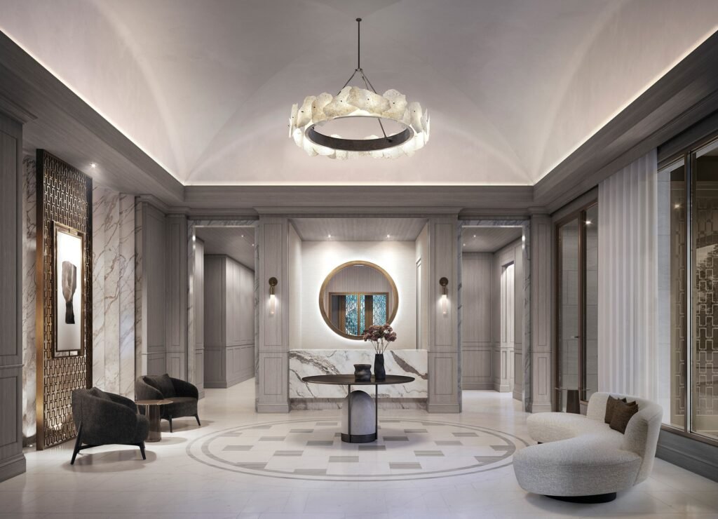 Luxurious lobby interior of 2 Post Road Condo in Toronto featuring modern design and elegant decor.